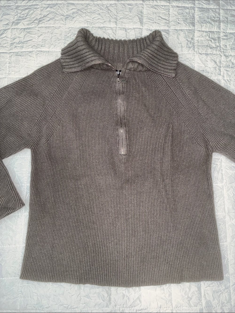 BTFBM Women’s Gray Ribbed Half Zip Knit Sweater